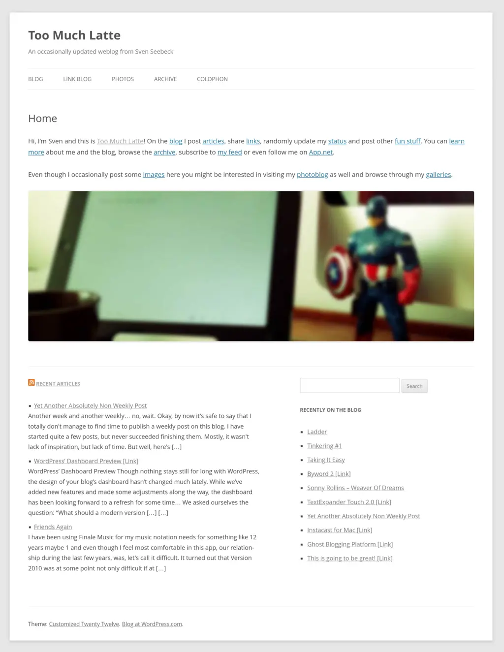 A screenshot of my blog from the year 2012. The blog had been running on Wordpress then