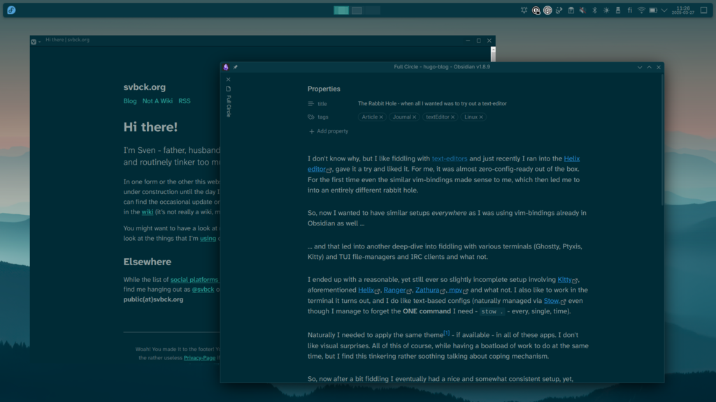 A screenshot of my current desktop with the applied dark Solarized theme
